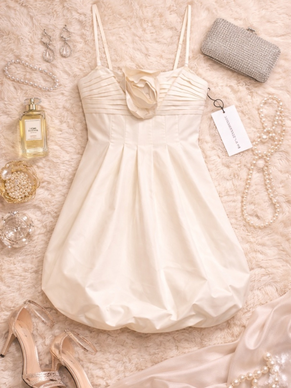 BCBGMaxAzria Cream Bubble Hem Mini Dress Size 6 NWT Adjustable Strap Cocktail